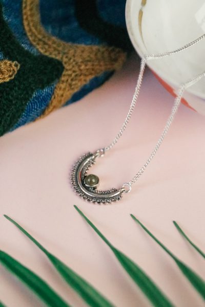 Silver Labradorite semi circle necklace