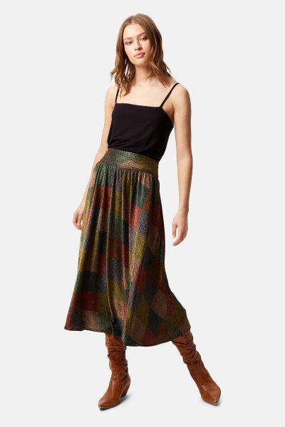 metallic cc skirt traffic people