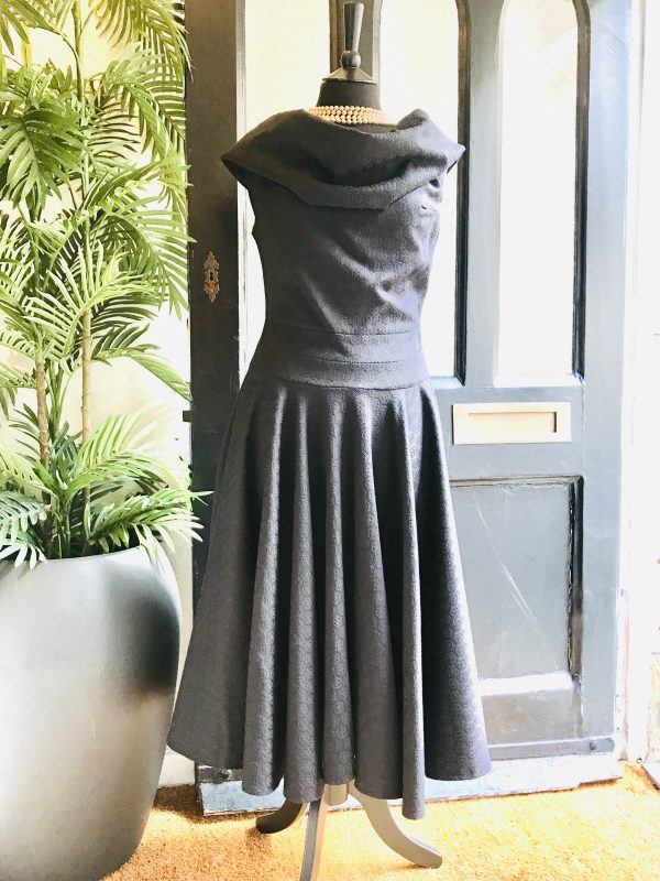 Black Brocade Hepburn Dress