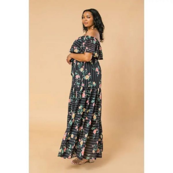 Black floral plus maxi dress