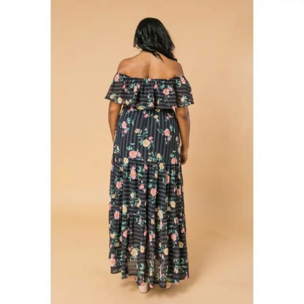 Black floral plus maxi dress