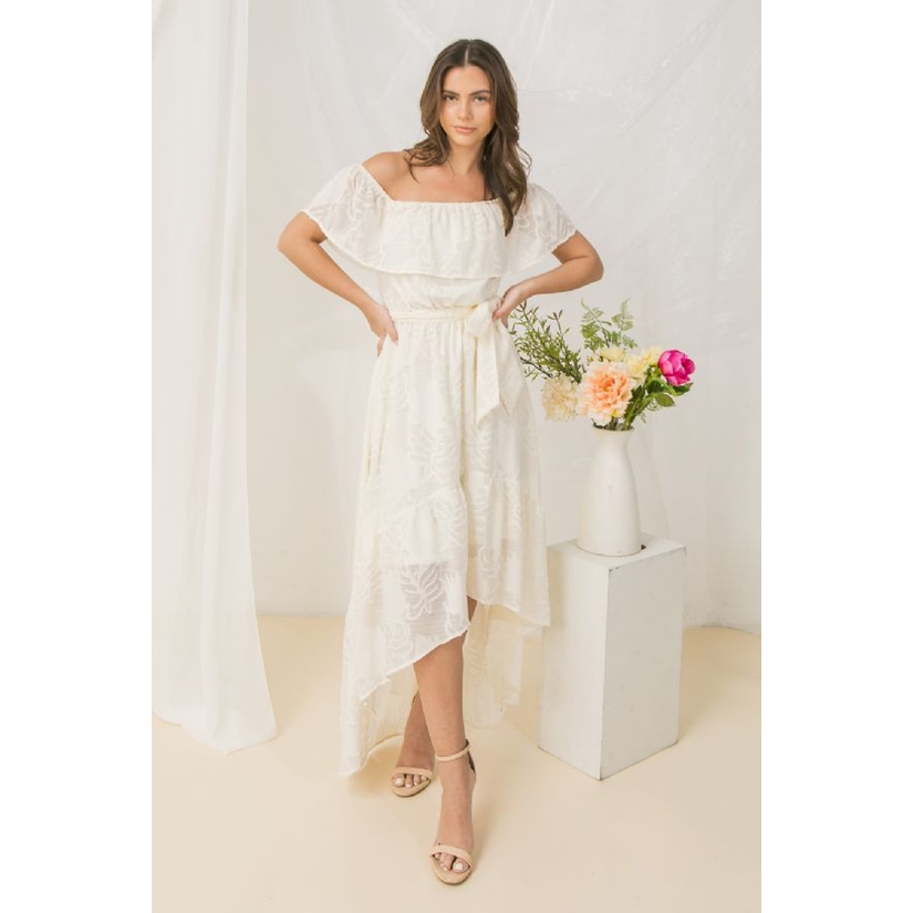 Off the shoulder cream dress best sale