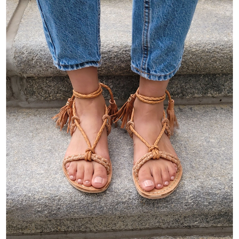 Tan tassel sandals outlet