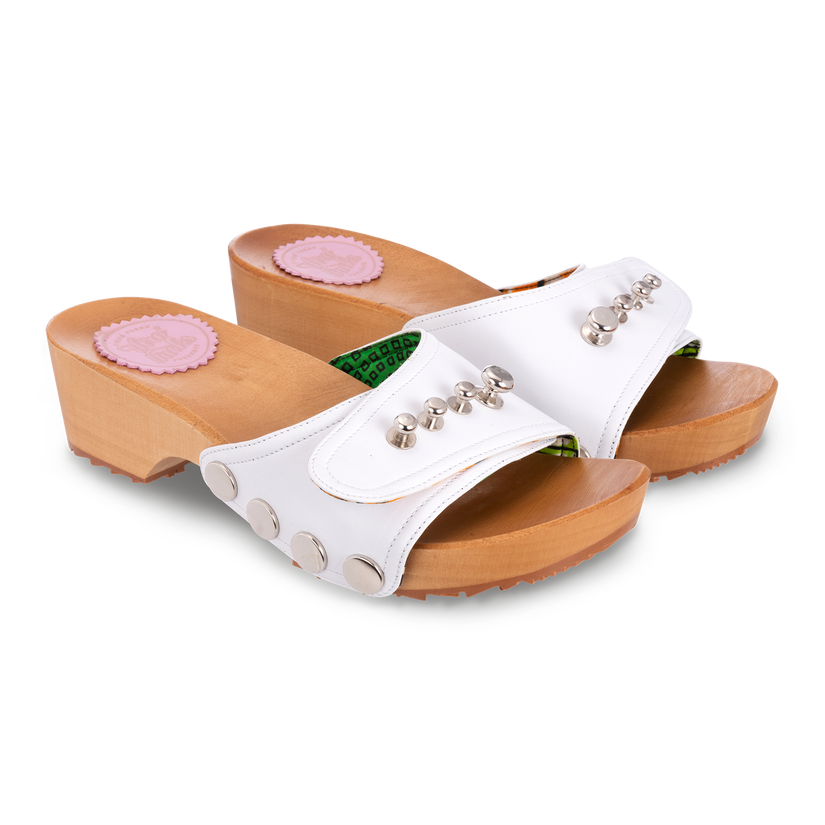 White Adjustable Width Thro Back Clogs
