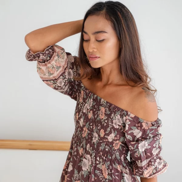 Block Printed Floral Ruffle Sleeve Maxi Dress - Image 3