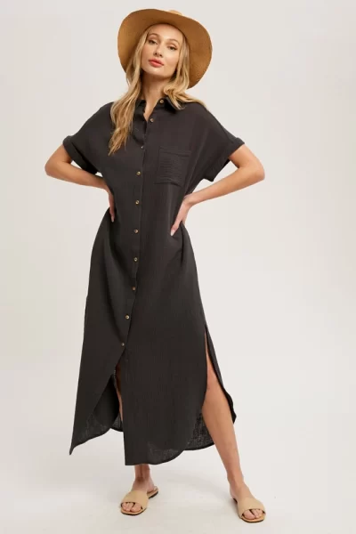 Grey button up maxi shirt dress