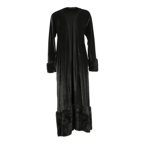 black velvet faux fur cuff coat