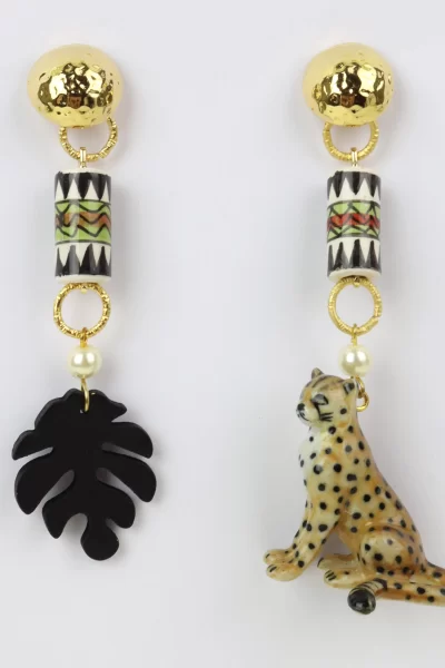 cheetah monstera leaf earrings