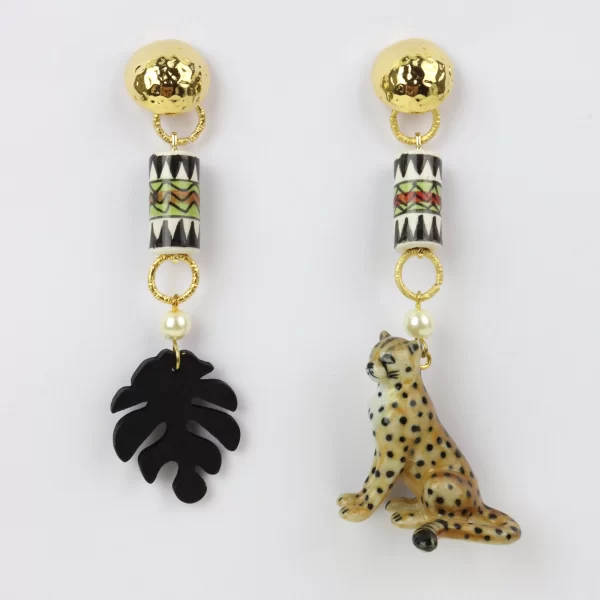 cheetah monstera leaf earrings