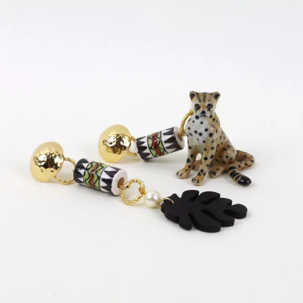 odd earrings cheetah and monstera