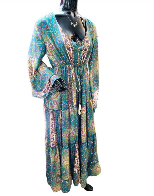 blue bell sleeve silk maxi