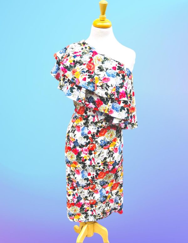 floral ruffle one shoulder midi dress