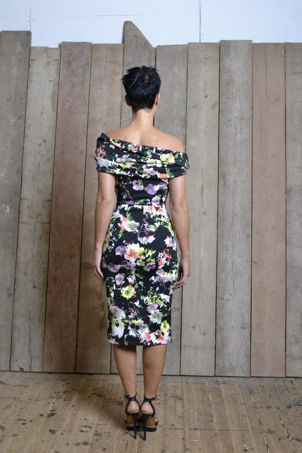 Black Floral Off The Shoulder Wiggle Dress – Lisa Jayne Dann