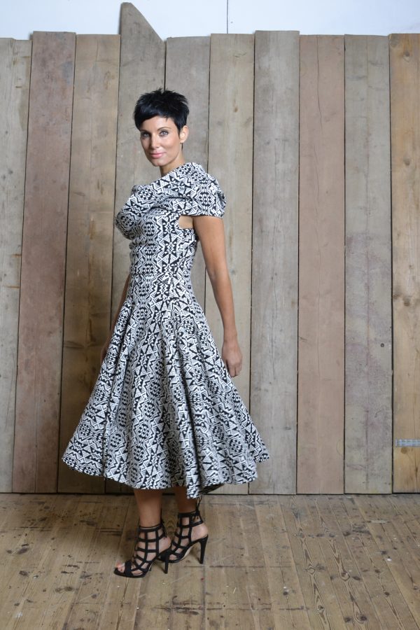 Abstract Print Off The Shoulder Formal Dress – Lisa Jayne Dann