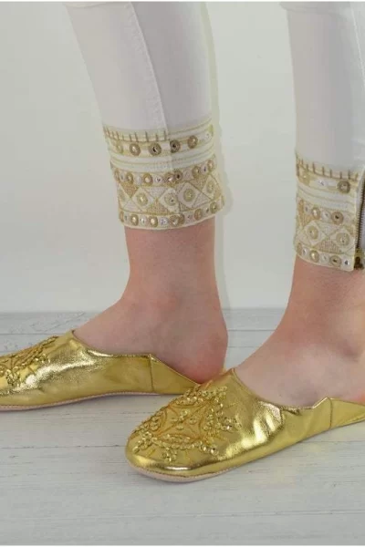 gold sequin slippers