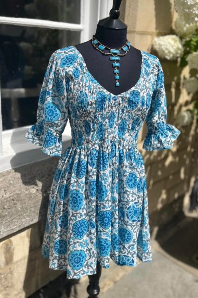 Azure Blue And White Short Sleeve Tasmin Tunic