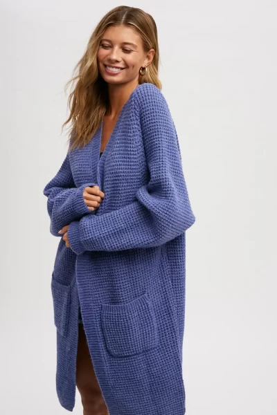 denim waffle knit cardigan