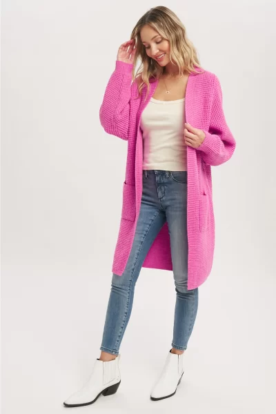 Hot Pink Waffle Cardigan