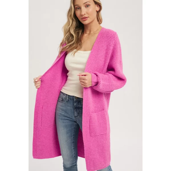 Hot Pink Chunky Waffle Cardigan - At The Boutique Cirencester