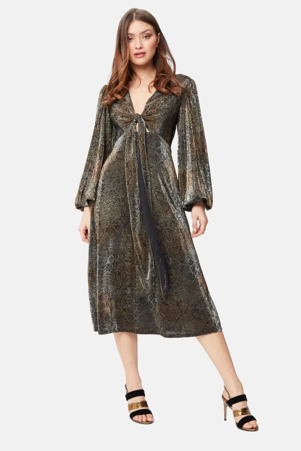 metallic paisley faltering dress