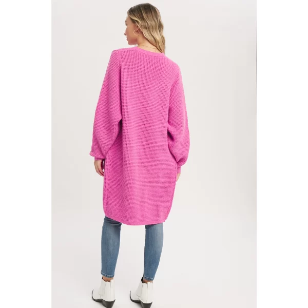 waffle cardigan in hot pink back view