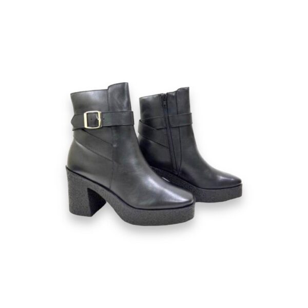 Black Leather Platform Buckle Boots - Image 2