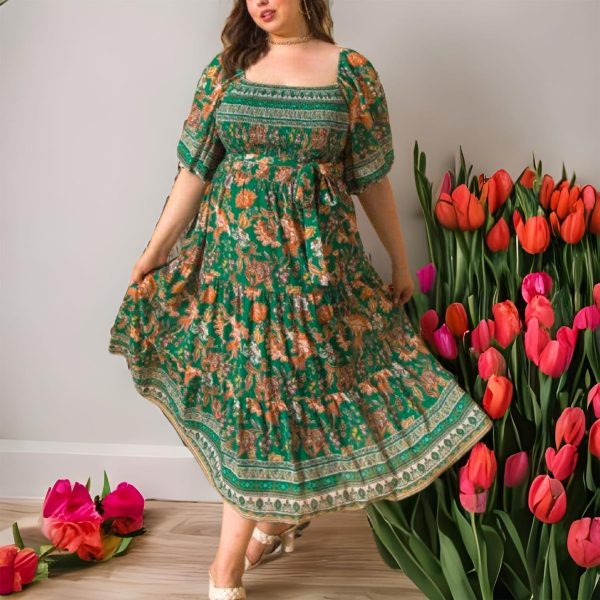 plus sized green print edged midi at the boutique