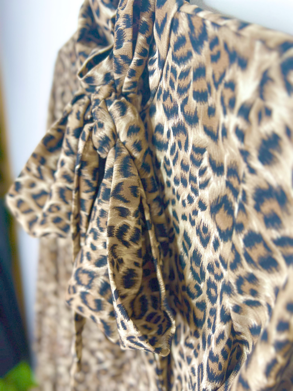leopard kitten bow blouse bow detail