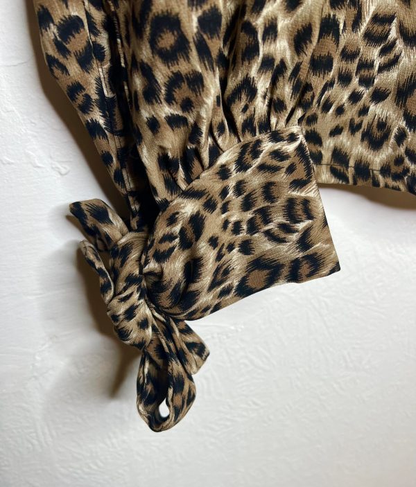leopard kitten bow blouse cuff detail