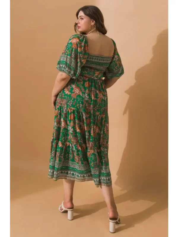 Green Floral Tiered Plus Size Midi Dress - Image 3