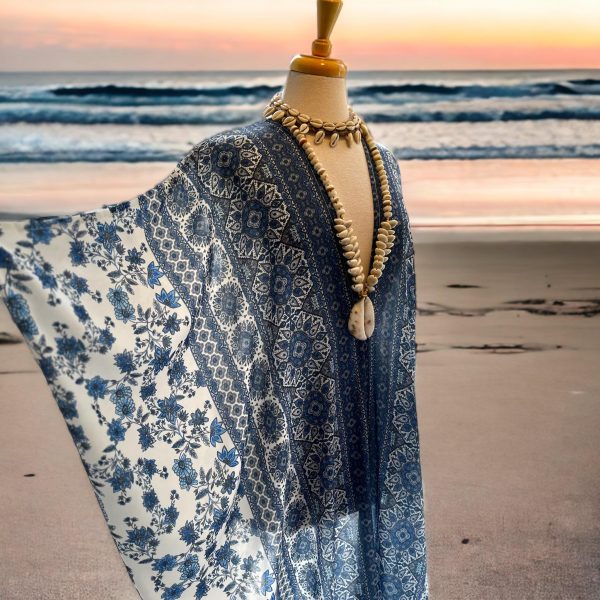Blue And White Bordered Kaftan At The Boutique