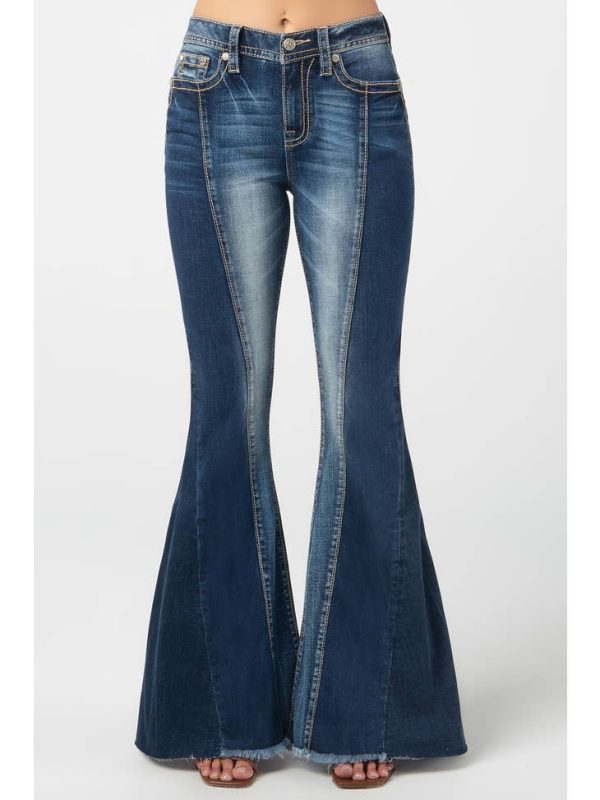 high rise superflare panelled jeans