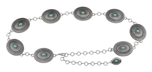 Western Style Silver And Turquoise Chain Belt At The Boutique