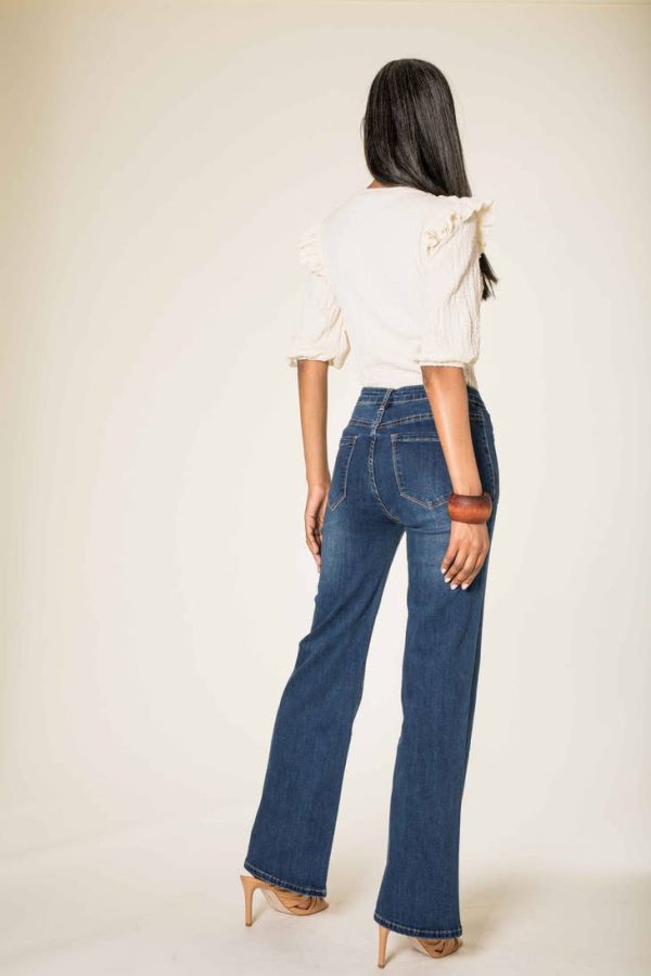 Dark Front Pocket Button Up Flare Jeans