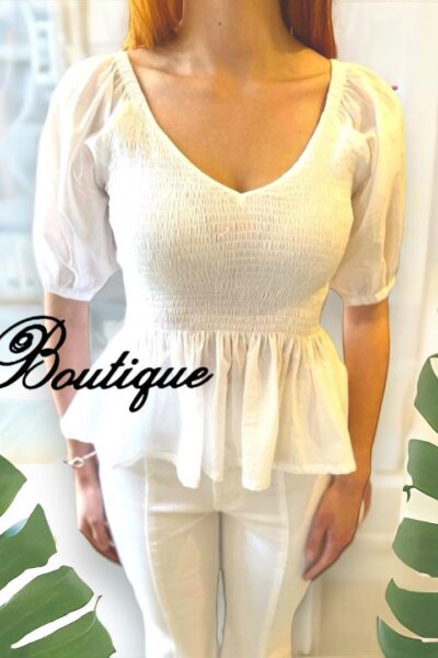 white cotton smocked taylor top at the boutique