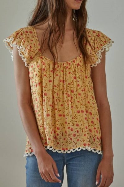 Yellow Floral Ditsy Print Blouse At The Boutique