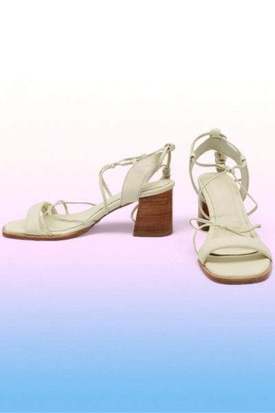 ivory leather tie strap block heeled sandals