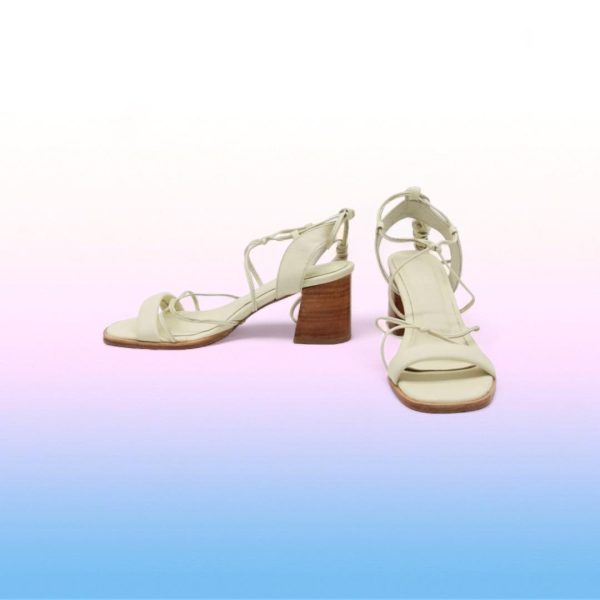 ivory leather tie strap block heeled sandals