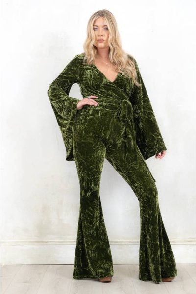 sara olive green velvet wrap top little lies