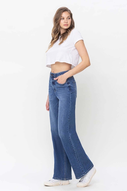 90s Style High Rise Wide Straight Leg Jeans - At The Boutique Cirencester