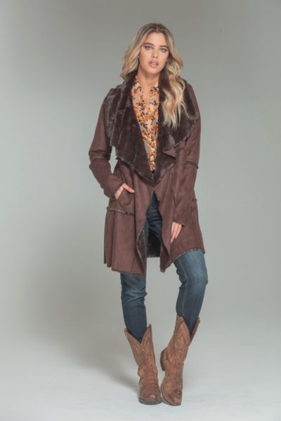 Brown faux shearling waterfall jacket