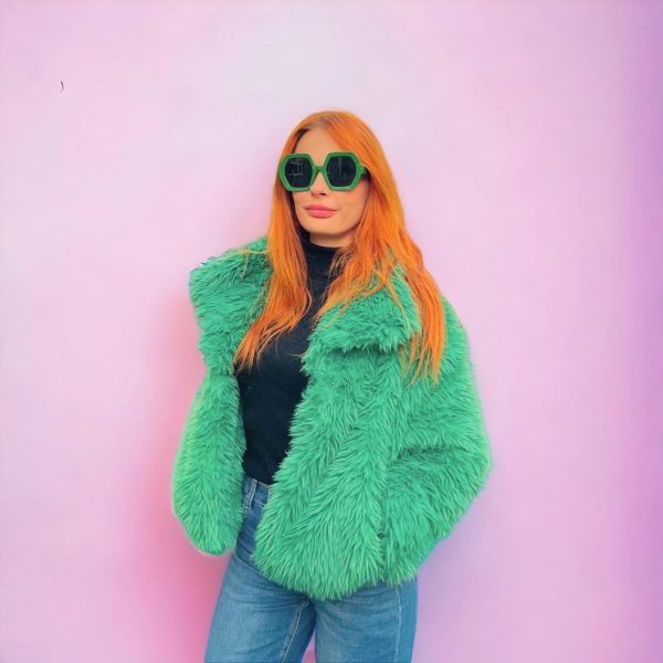 green faux fur london bomber