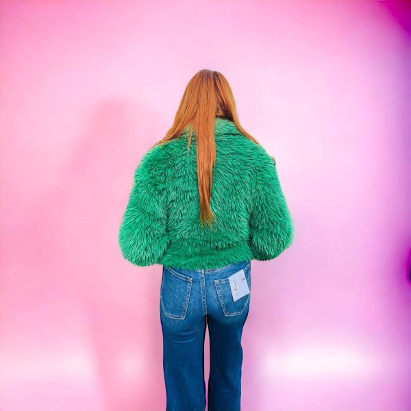 green faux fur london bomber