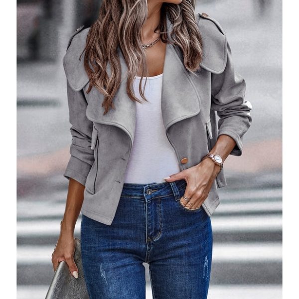 Faux Suede Grey Button Moto Jacket