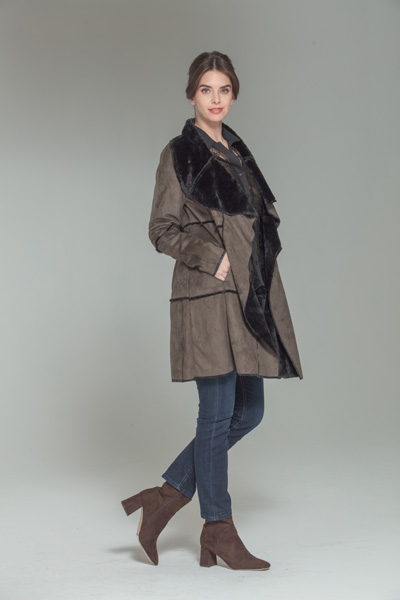 olive green faux fur waterfall coat