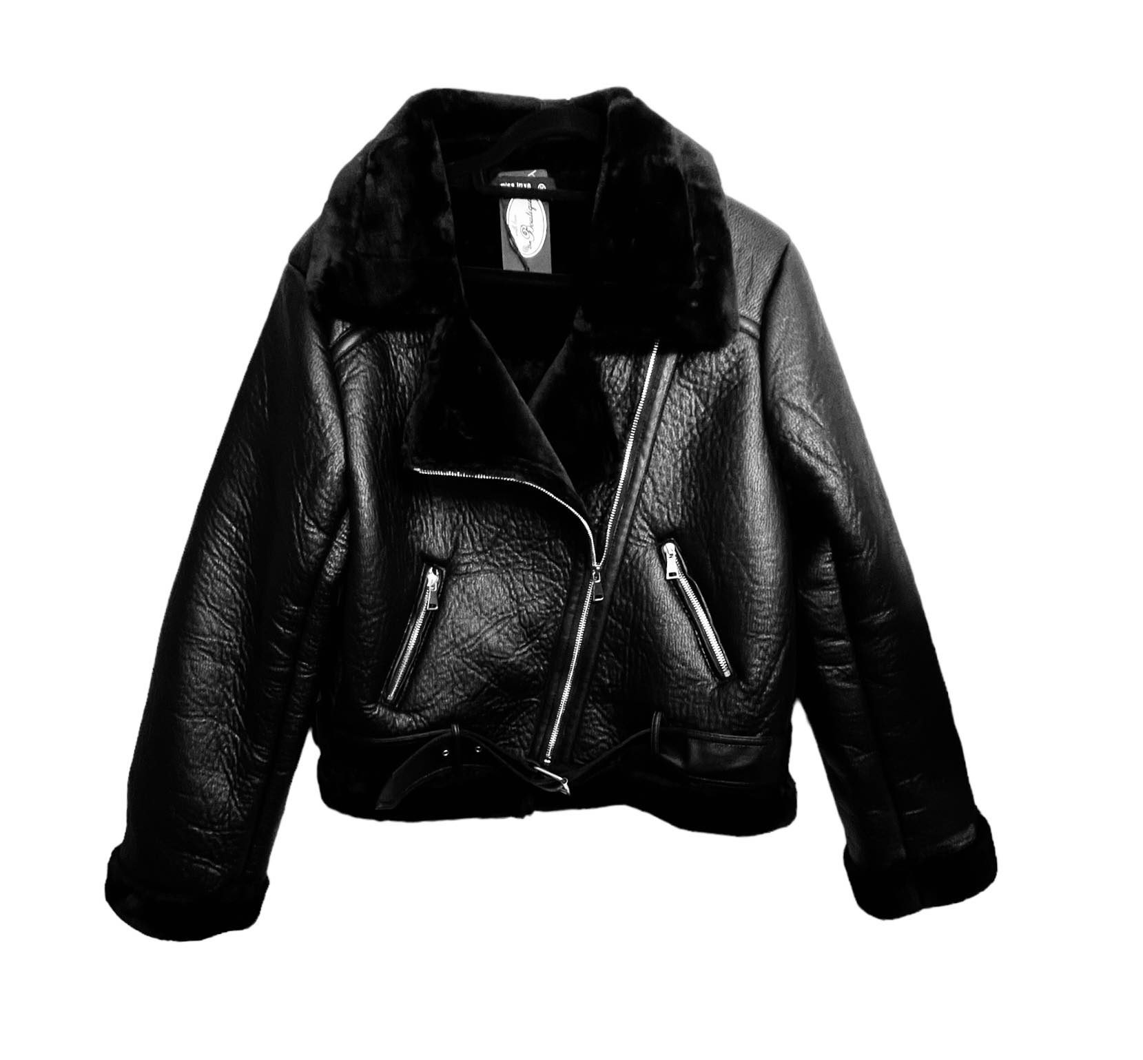 Black Faux Leather and Fur Jacket - At The Boutique Cirencester