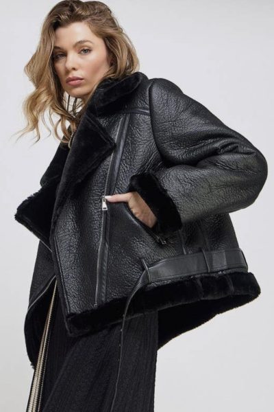 Black Faux Leather fur Jacket