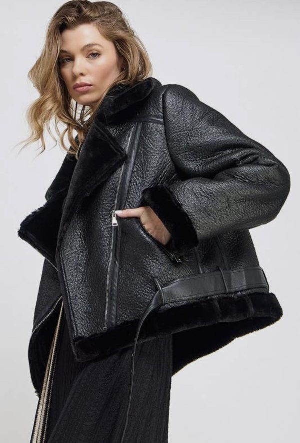 Black Faux Leather fur Jacket