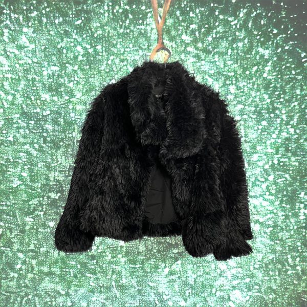 fluffy black faux fur bomber jacket