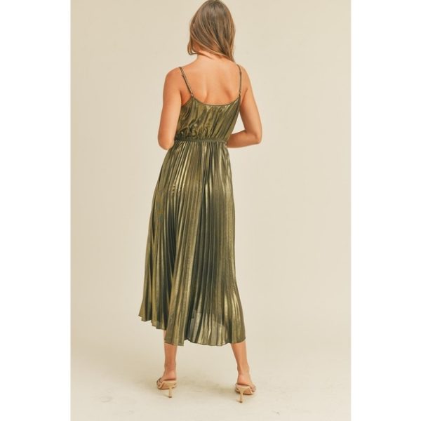 Metallic Gold Spaghetti Strap Midi Dress - Image 2